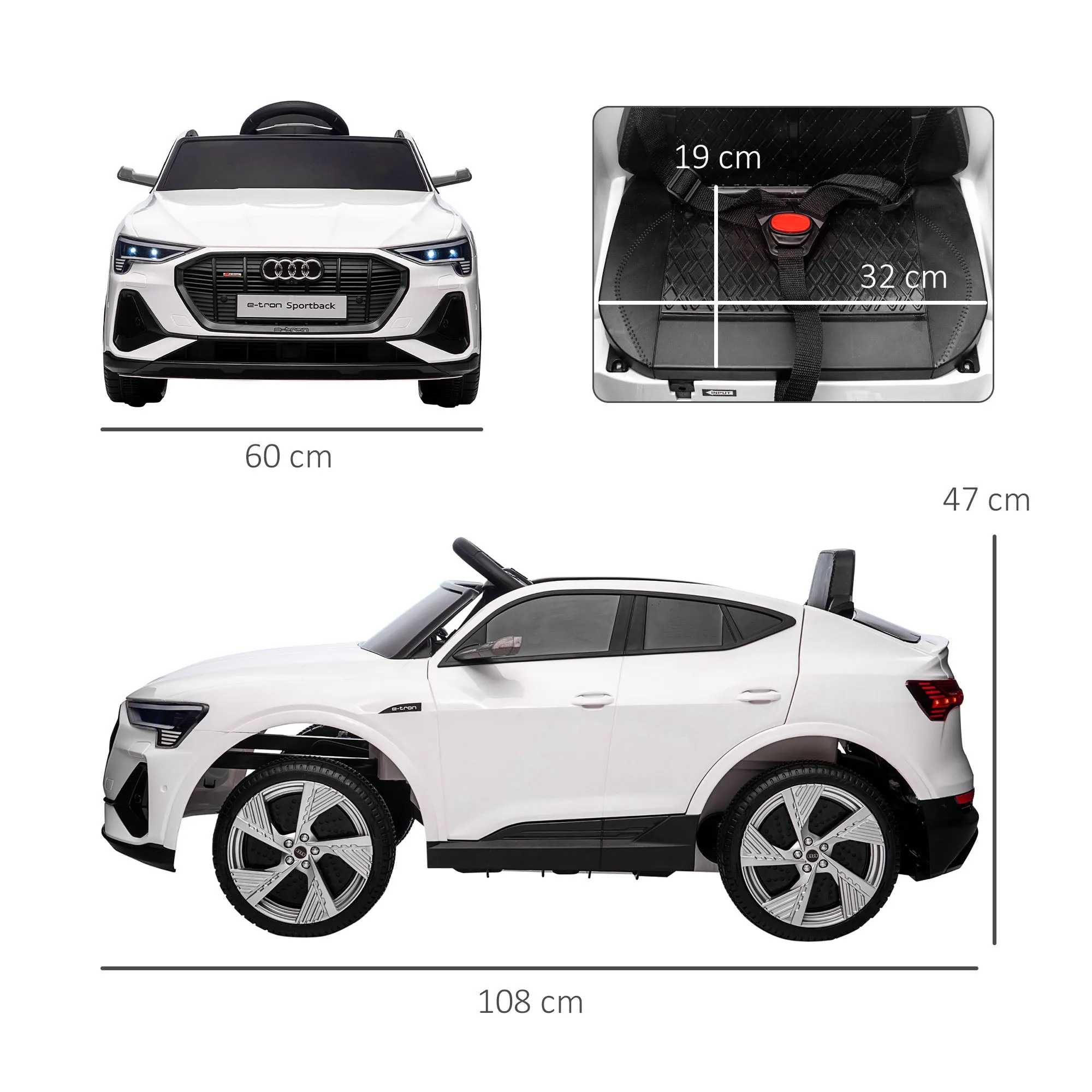 AUDI - 12V Electric Ride-On Toy Car for Kids with Remote Control, Speed 3-8km/h, Lights and Music, Age 3-5 Years, White - Image 3