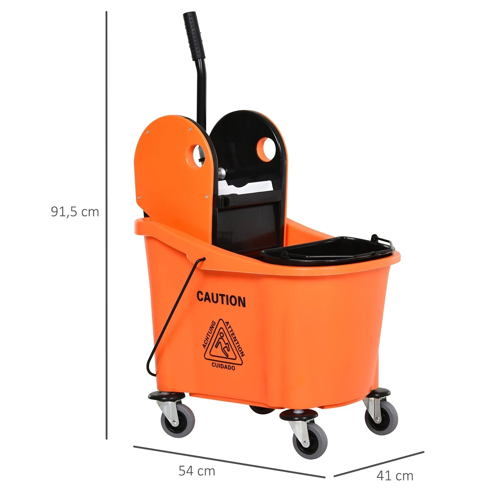 36L Professional Mop Bucket, Floor Cleaning Trolley with Manual Wringer and 2 Buckets, Orange and Black - Image 3