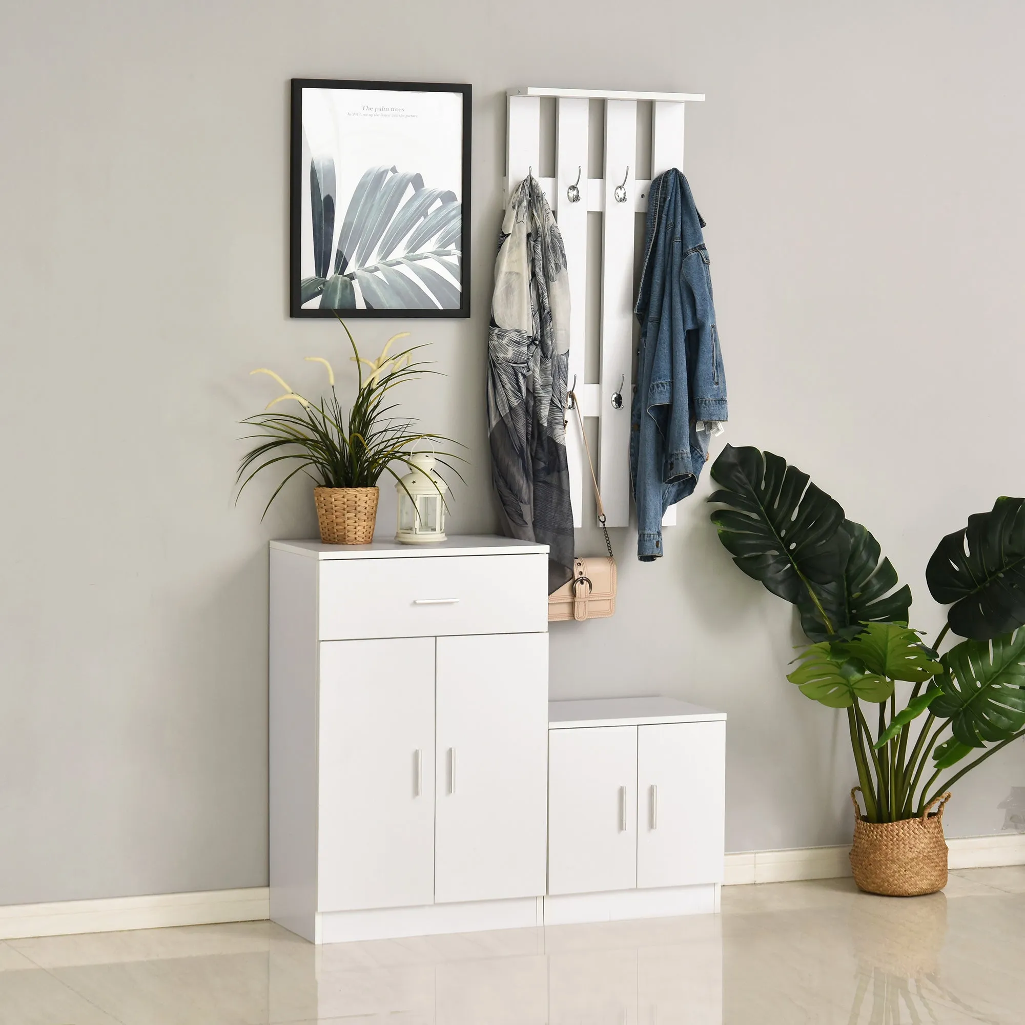 Shoe Rack with Combination Coat Rack for Entryway and Bedroom Wood 100x32x187cm White - Image 2