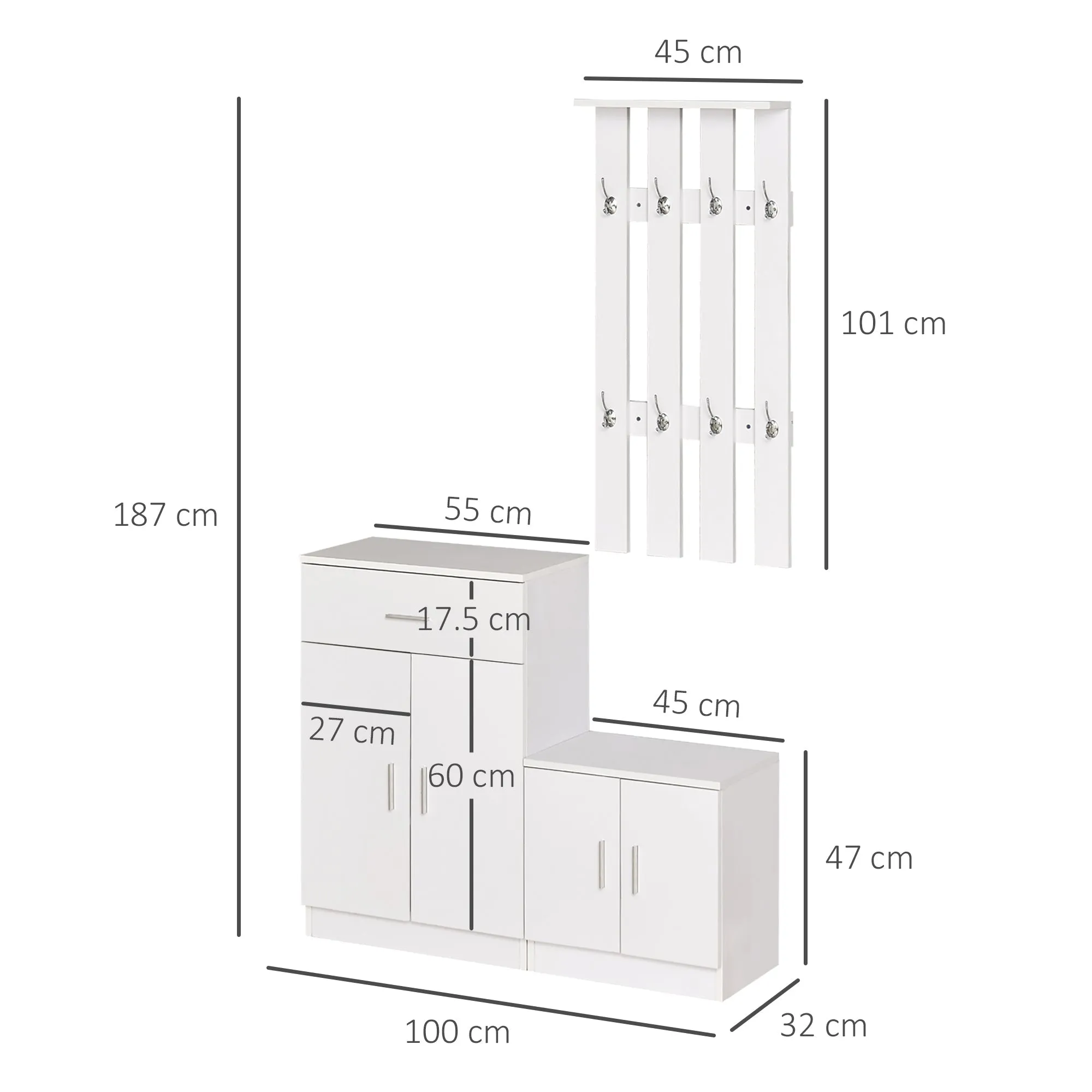 Shoe Rack with Combination Coat Rack for Entryway and Bedroom Wood 100x32x187cm White - Image 3