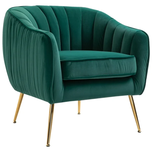 Padded Lounge Chair with Armrests and Backrest, Modern Design, Metal Legs (71x72x73 cm) Green