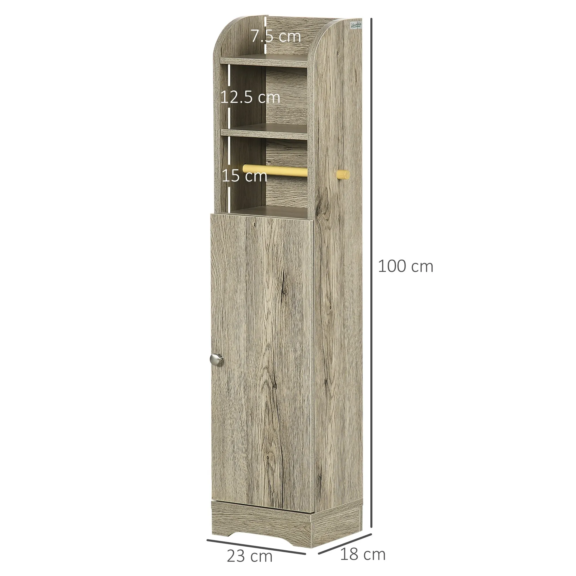 Chipboard Bathroom Cabinet with 2 Shelves and 2-Tier Cabinet, 23x18x100cm, Grey - Image 3