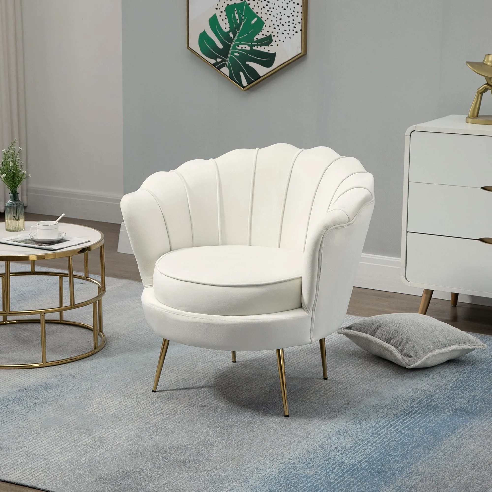 Vintage Style Design Armchair Upholstered in Velvet, 79x77x77cm, Cream - Image 2