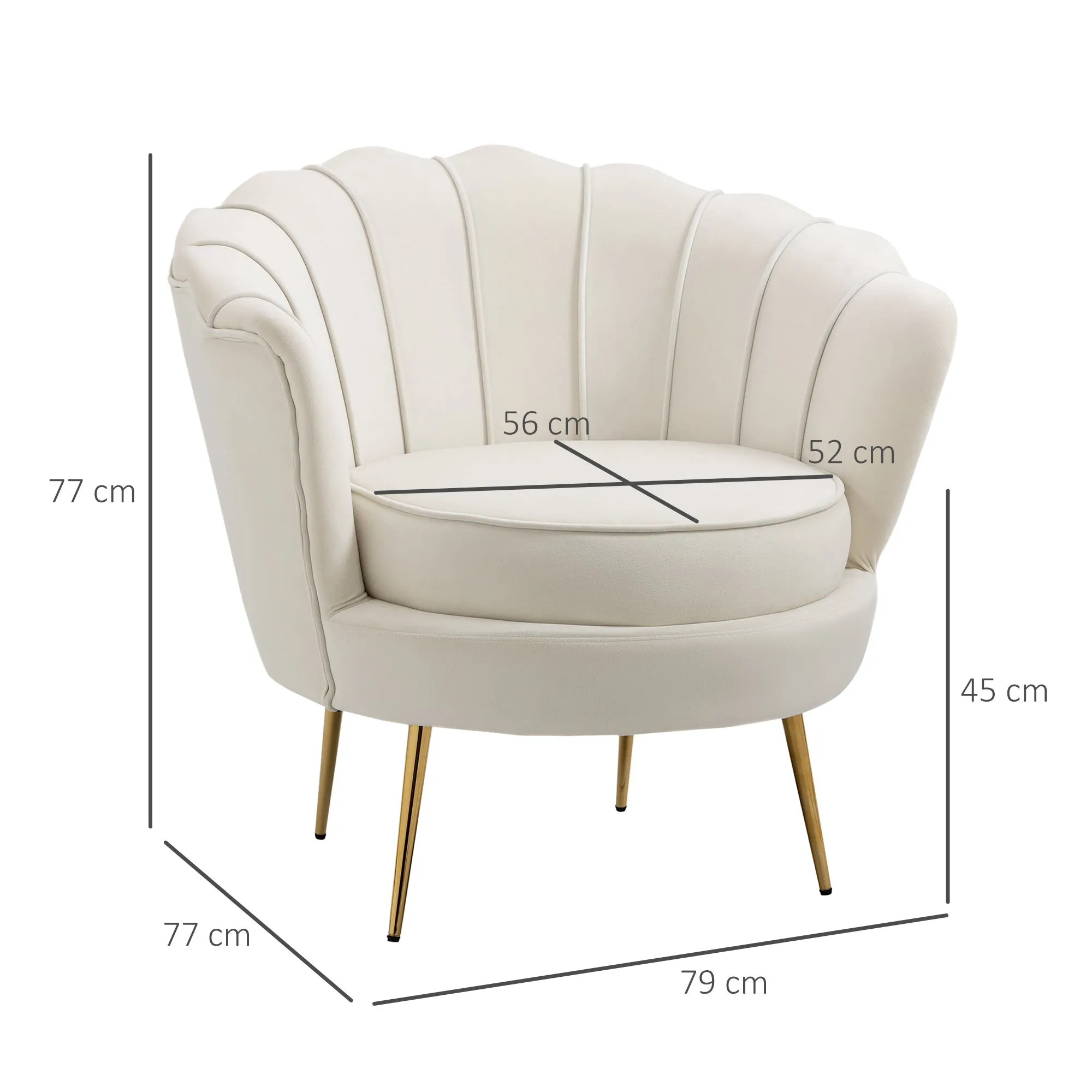 Vintage Style Design Armchair Upholstered in Velvet, 79x77x77cm, Cream - Image 3