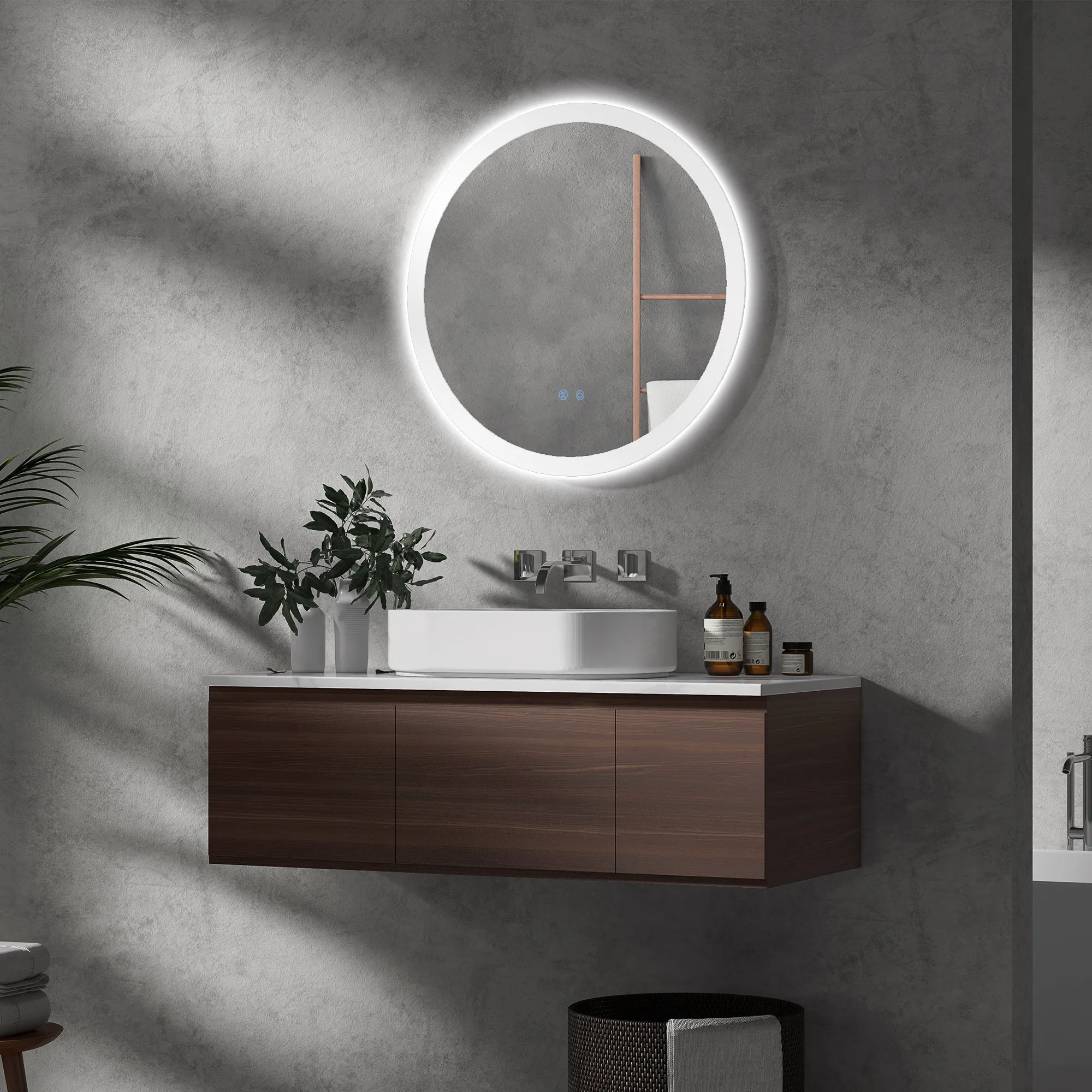 Anti-fog LED Bathroom Mirror with 3 Colors and Adjustable Brightness, in Metal and Glass, Ø70x3 cm - Image 2
