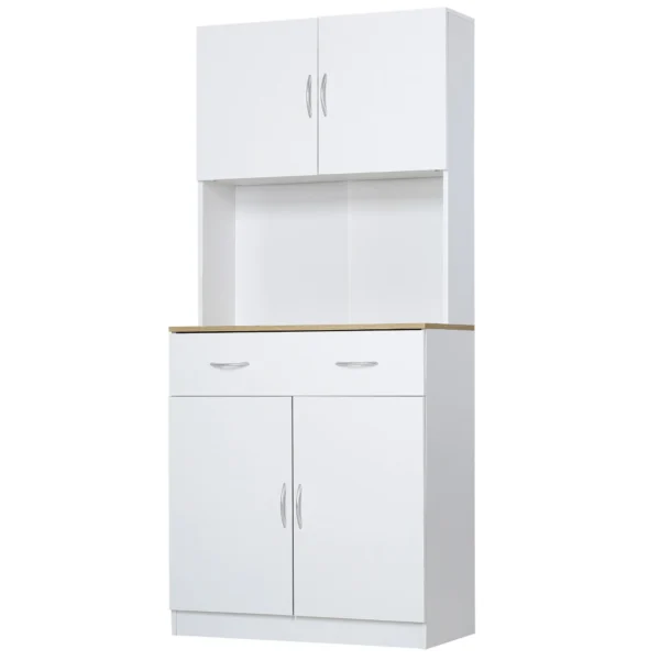Kitchen Sideboard with 2-Door Cabinets and Wooden Drawer, 80x40x180cm, White