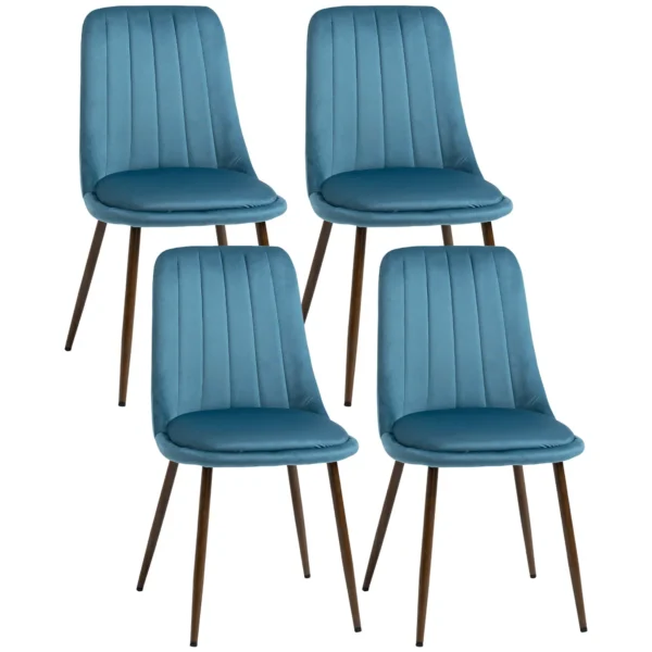 TEAL | Padded Kitchen Chairs, Set of 4 in Polyester and Steel, 47x55x86 cm, Blue