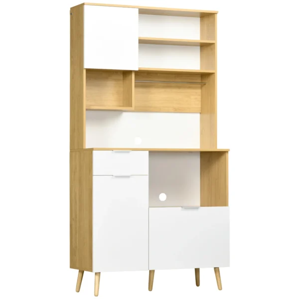 Chipboard Kitchen Pantry with Cabinets, Drawers, Adjustable Shelves and Hanger, 93x40x180 cm
