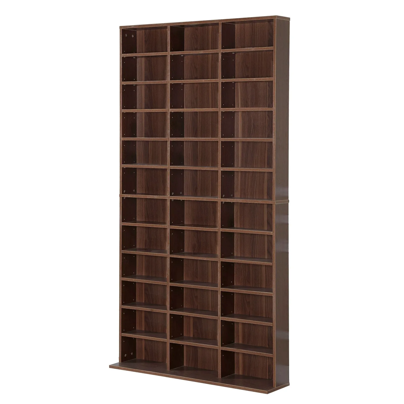 Wall Mounted CD Bookcase with 36 Adjustable Shelves, Composite Wood Bookcase, 195x102x23.5 cm, Brown
