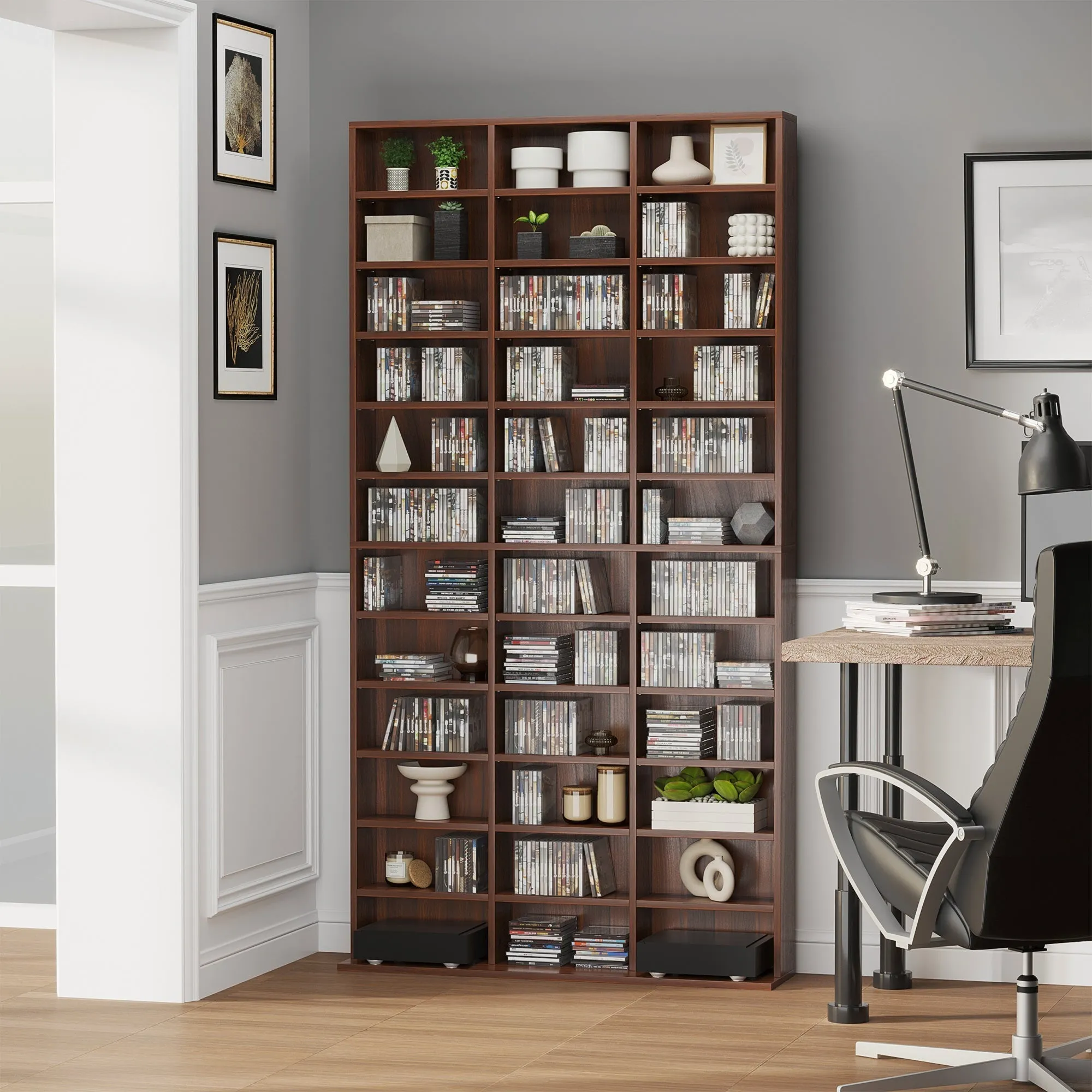 Wall Mounted CD Bookcase with 36 Adjustable Shelves, Composite Wood Bookcase, 195x102x23.5 cm, Brown - Image 2