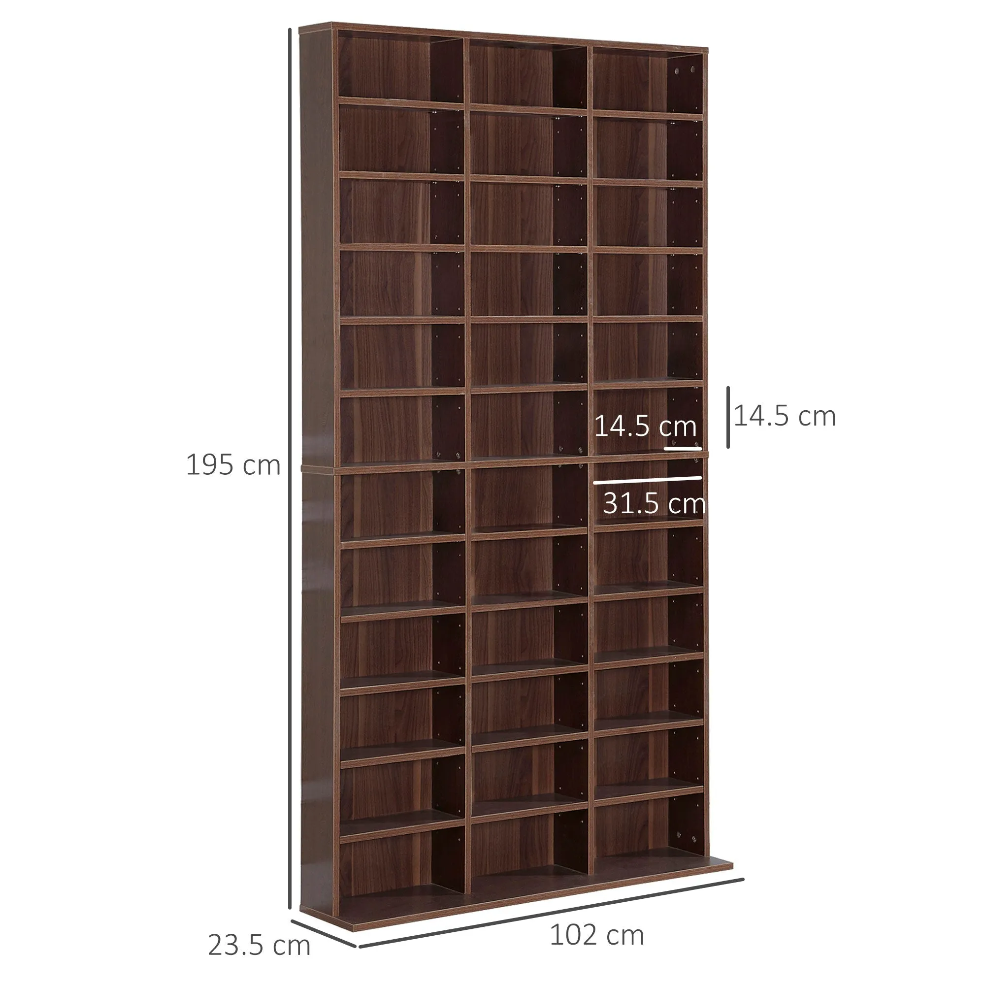 Wall Mounted CD Bookcase with 36 Adjustable Shelves, Composite Wood Bookcase, 195x102x23.5 cm, Brown - Image 3