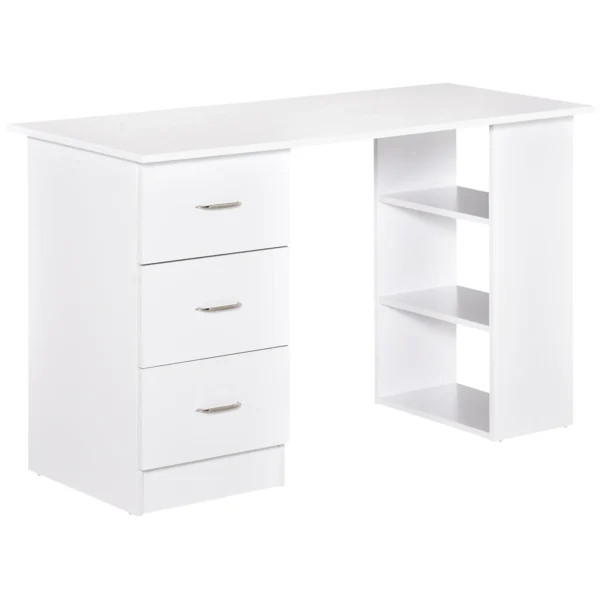 Computer Desk with 3 Drawers and 3 Shelves, Wooden Desk for Bedroom and Office 120x49x72cm White