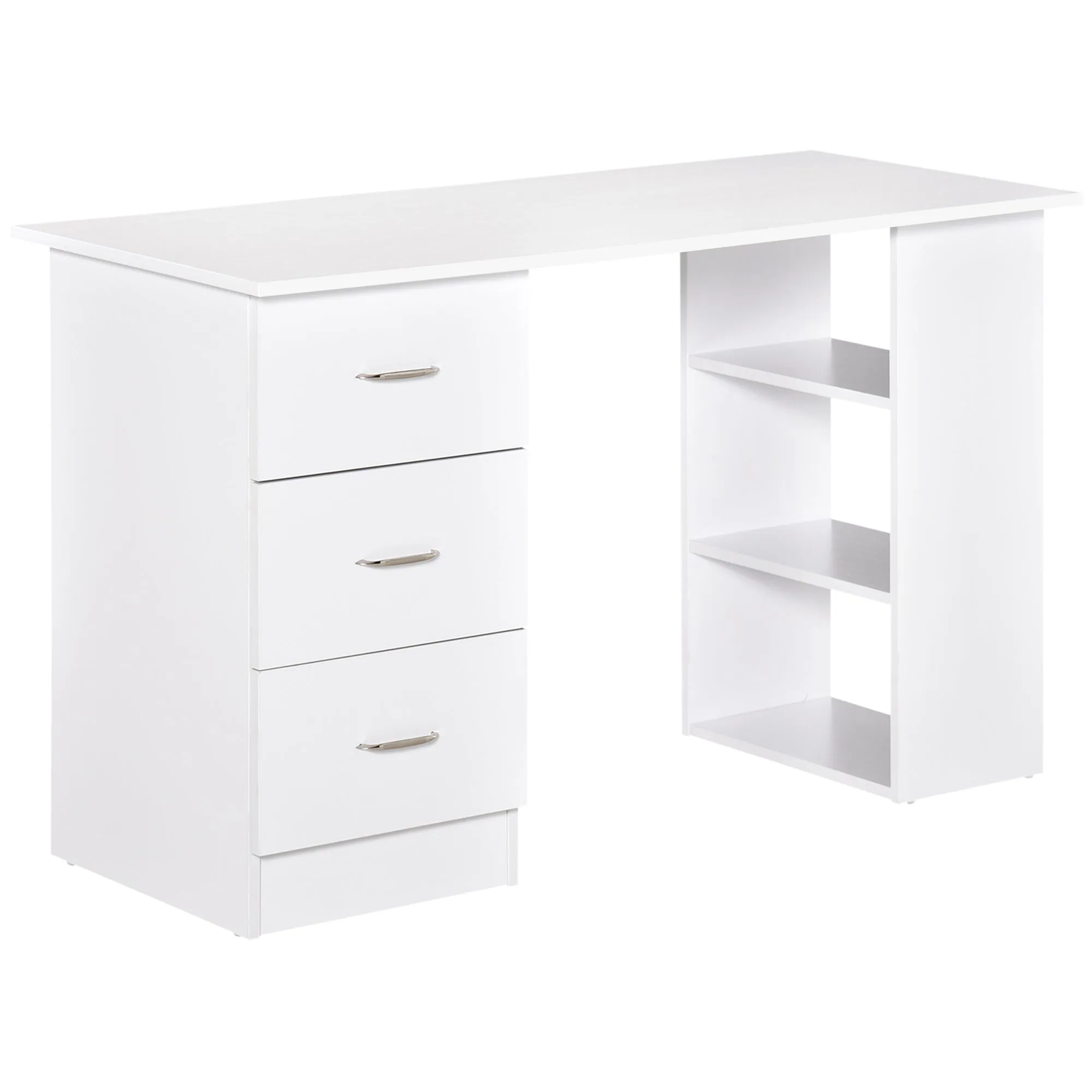 Computer Desk with 3 Drawers and 3 Shelves, Wooden Desk for Bedroom and Office 120x49x72cm White