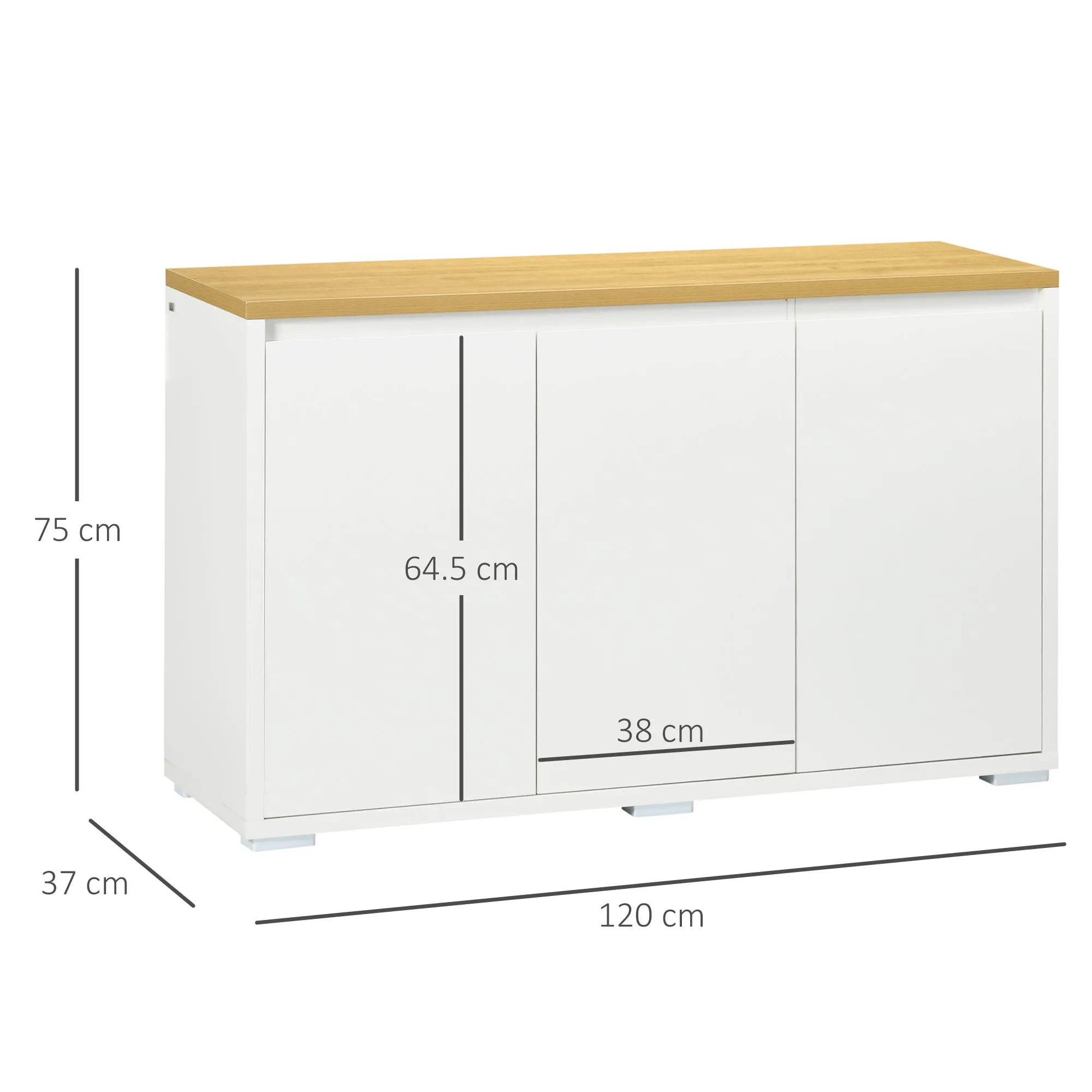 Multipurpose Cabinet with 2 2-Tier Chipboard Cabinets, Adjustable Shelf, 120x37x75cm White and Wood Color - Image 3