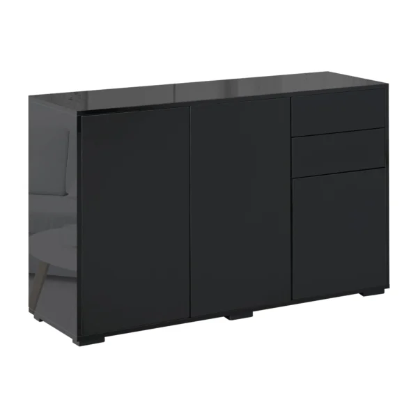Black Multipurpose Cabinet with 2 Drawers and 2 Push-Open Cabinets, 117x36x74cm