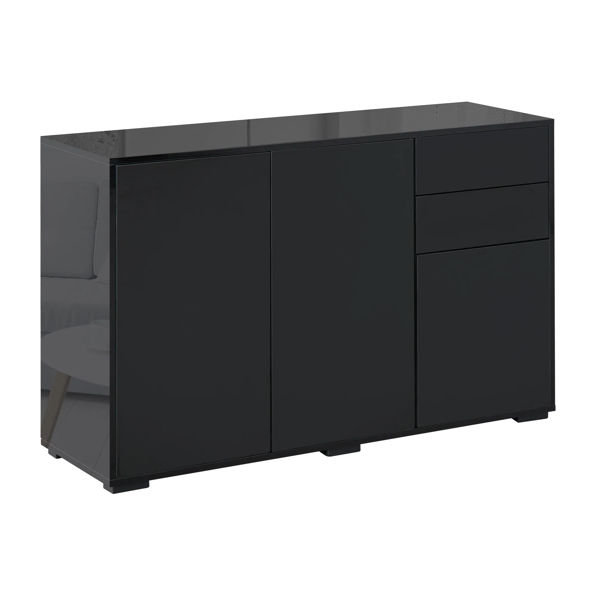 Black Multipurpose Cabinet with 2 Drawers and 2 Push-Open Cabinets, 117x36x74cm