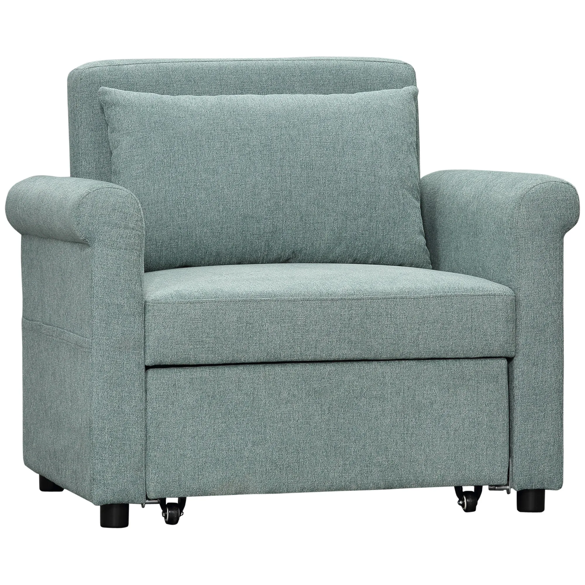 Single Sofa Bed with 4-Position Adjustable Backrest and Padded Seat, 96x84.5x87.5 cm, Green