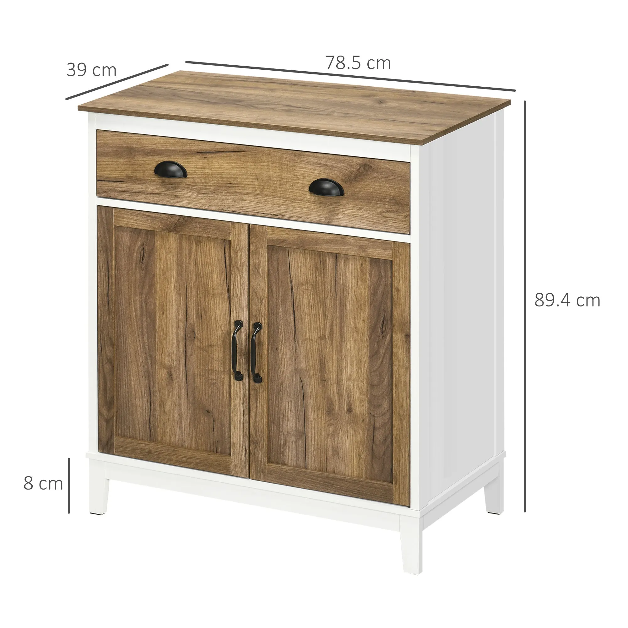 Chipboard Multipurpose Cabinet with Cabinet and Drawer in Rustic Style, 78.5x39x89.4cm, White - Image 3