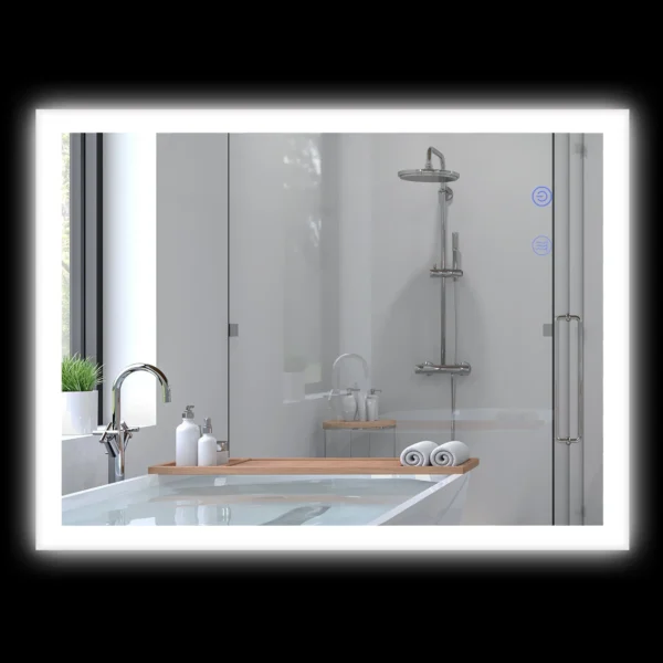 Anti-Fog LED Bathroom Mirror with 3 Colors and Adjustable Brightness, Metal and Glass, 80x60x3 cm