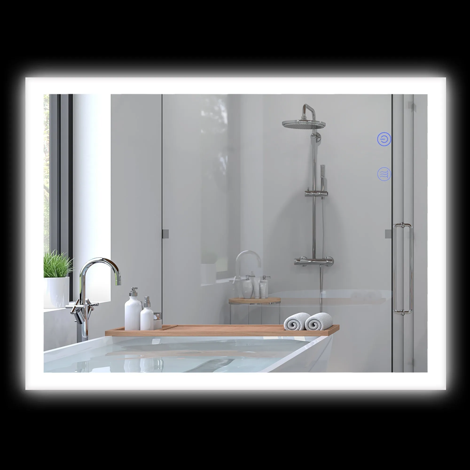 Anti-Fog LED Bathroom Mirror with 3 Colors and Adjustable Brightness, Metal and Glass, 80x60x3 cm