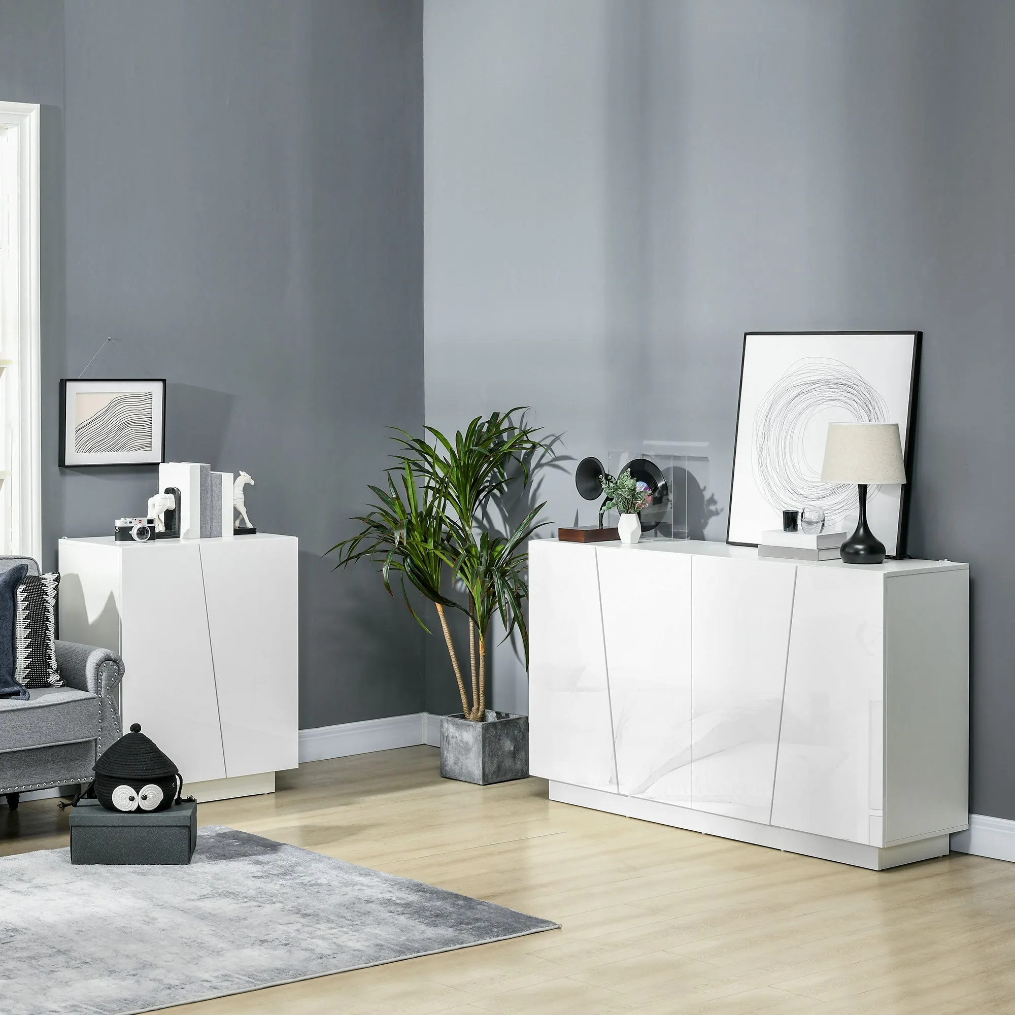 5-Tier White Chipboard Multipurpose Cabinet with 3-Tier Adjustable Shelf, 150x40x88 cm - Image 2