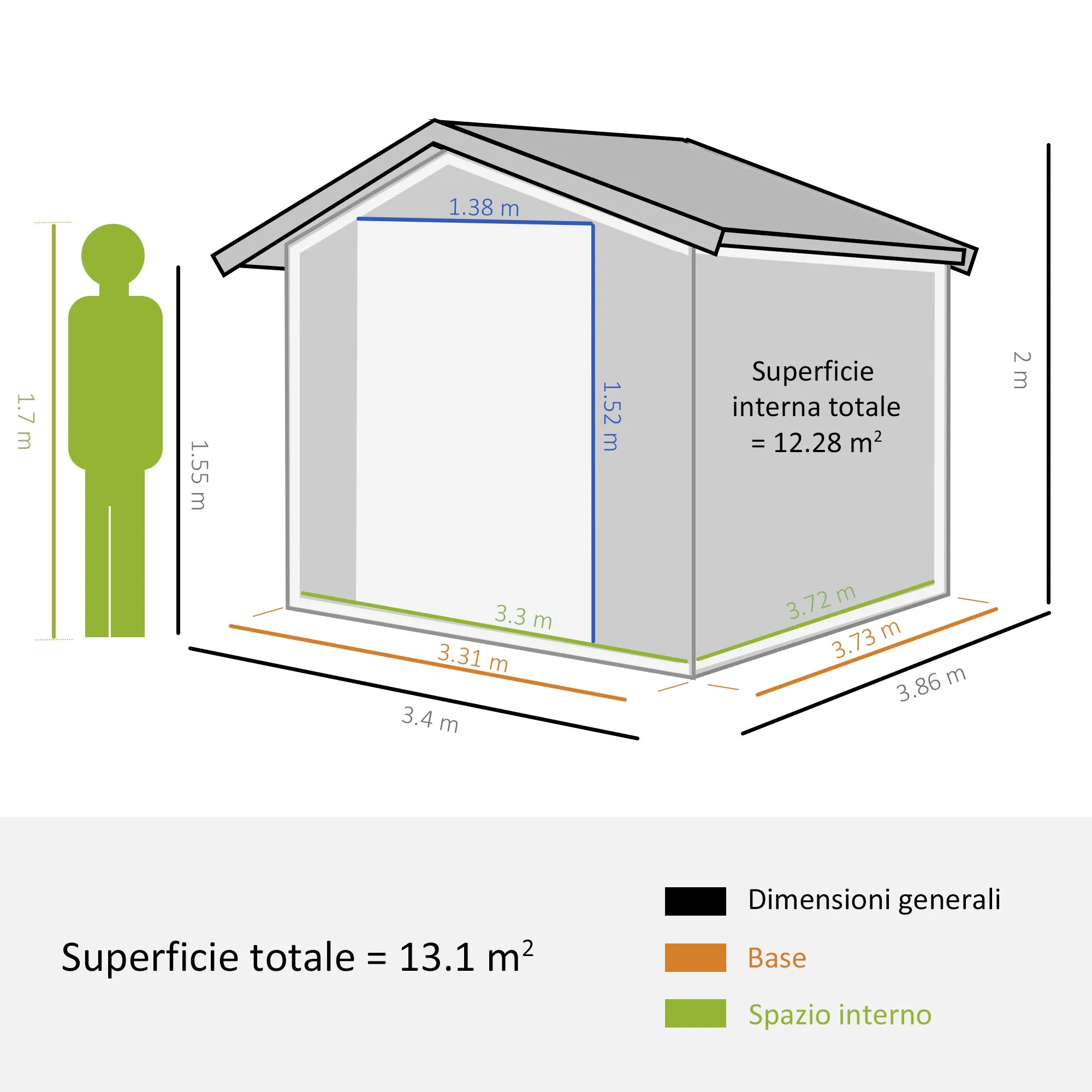Garden Shed 12.4m² with 4 Vents and 2 Sliding Doors, Steel Sheet Tool Shed, 340x386x200 cm, Black - Image 3