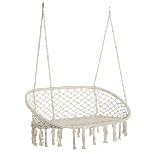 2-Seater Garden and Home Swing Hammock, Metal Frame and Cotton Seat, 130x75x35cm, Cream White