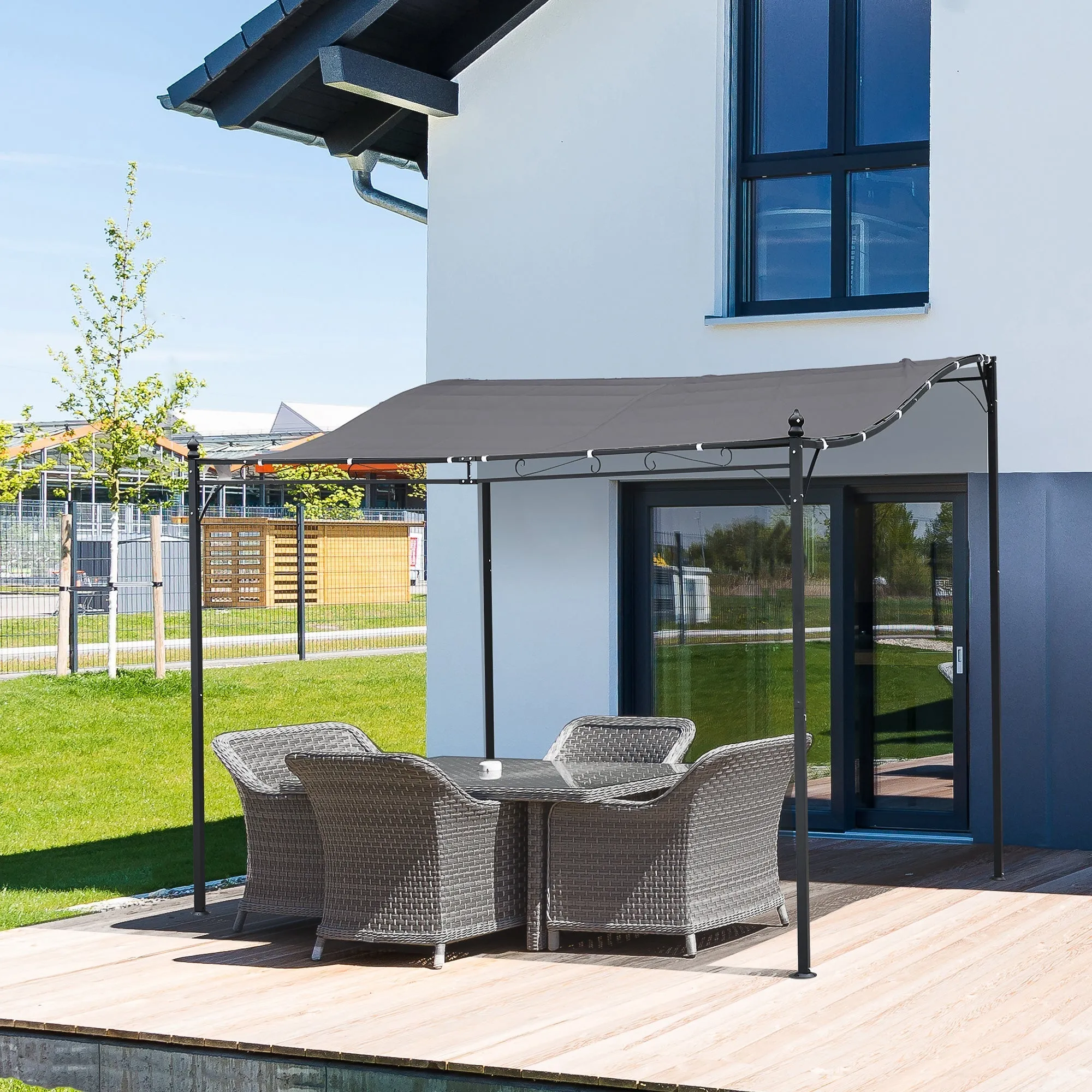 Gazebo Pergola 3x3m Garden with Waterproof Curtain Grey - Image 2