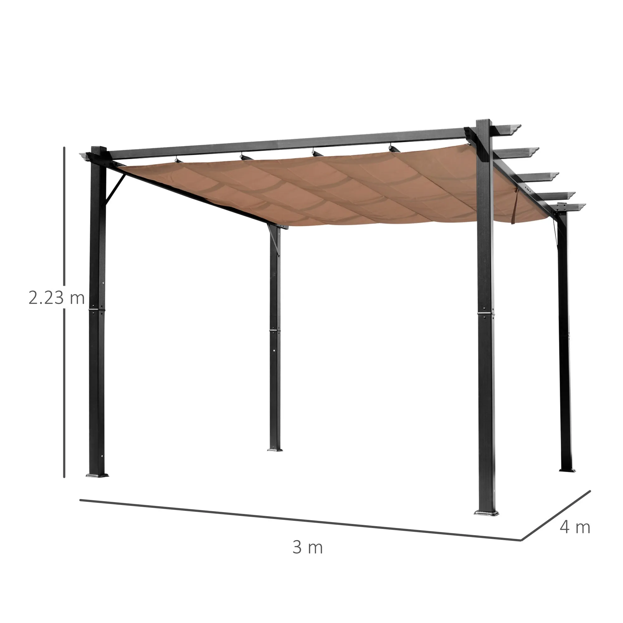 DAISY | Gazebo Garden Pergola 3x4m with Polyester Fabric and Aluminum Frame, Gray and Brown - Image 2