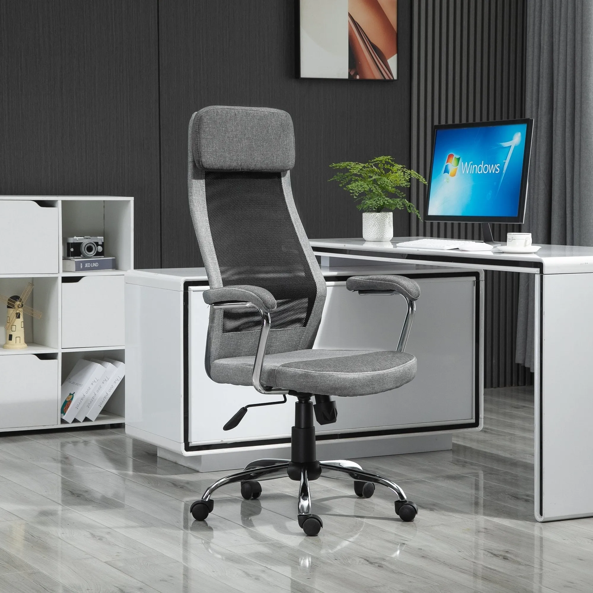 Ergonomic Swivel Office Chair, Adjustable Height and Rocking, Mesh Fabric Armchair 65x67x119-129cm Grey - Image 3