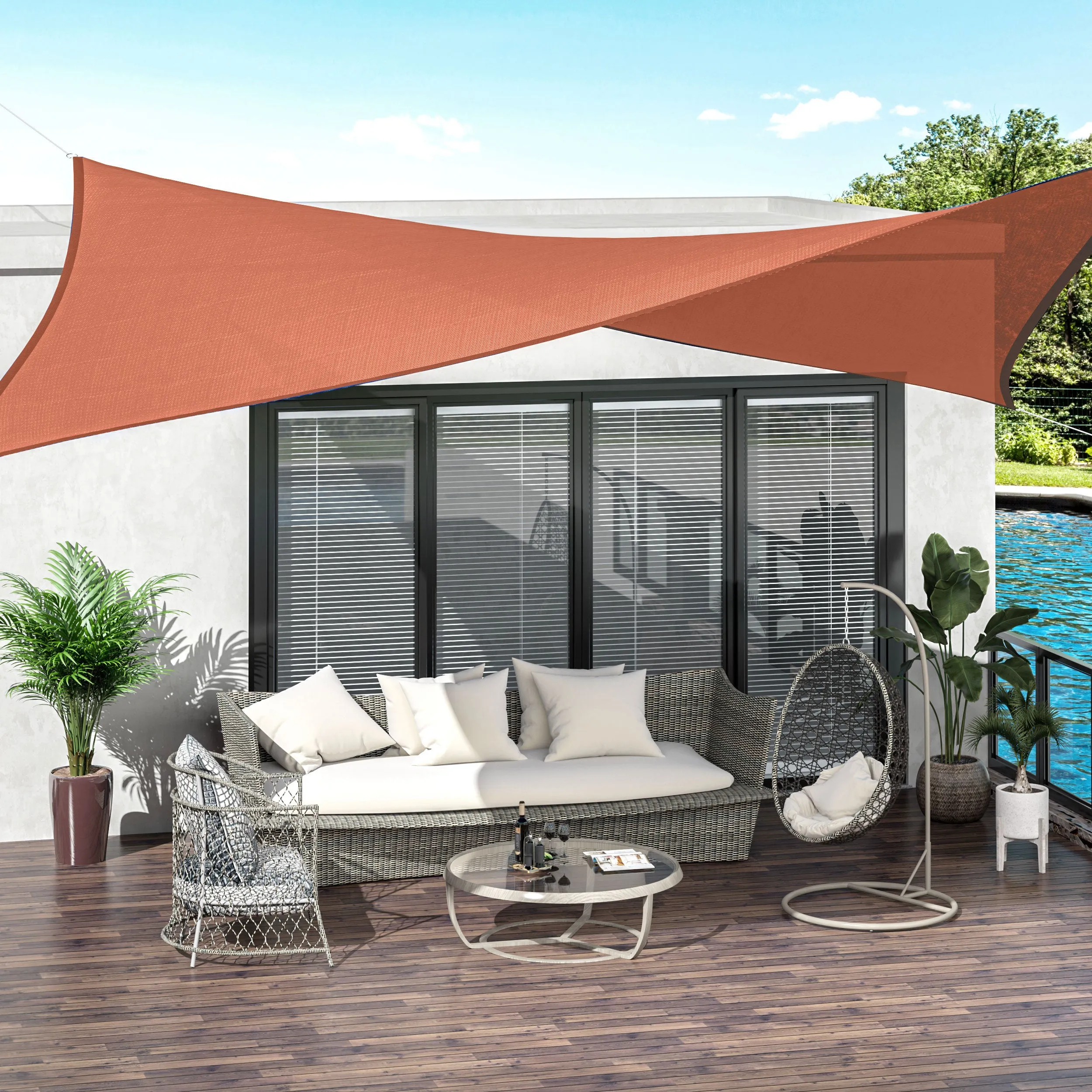 Rectangular Awning Sail 4x6 m UV Resistant with Rope, PE and Stainless Steel, Red - Image 2