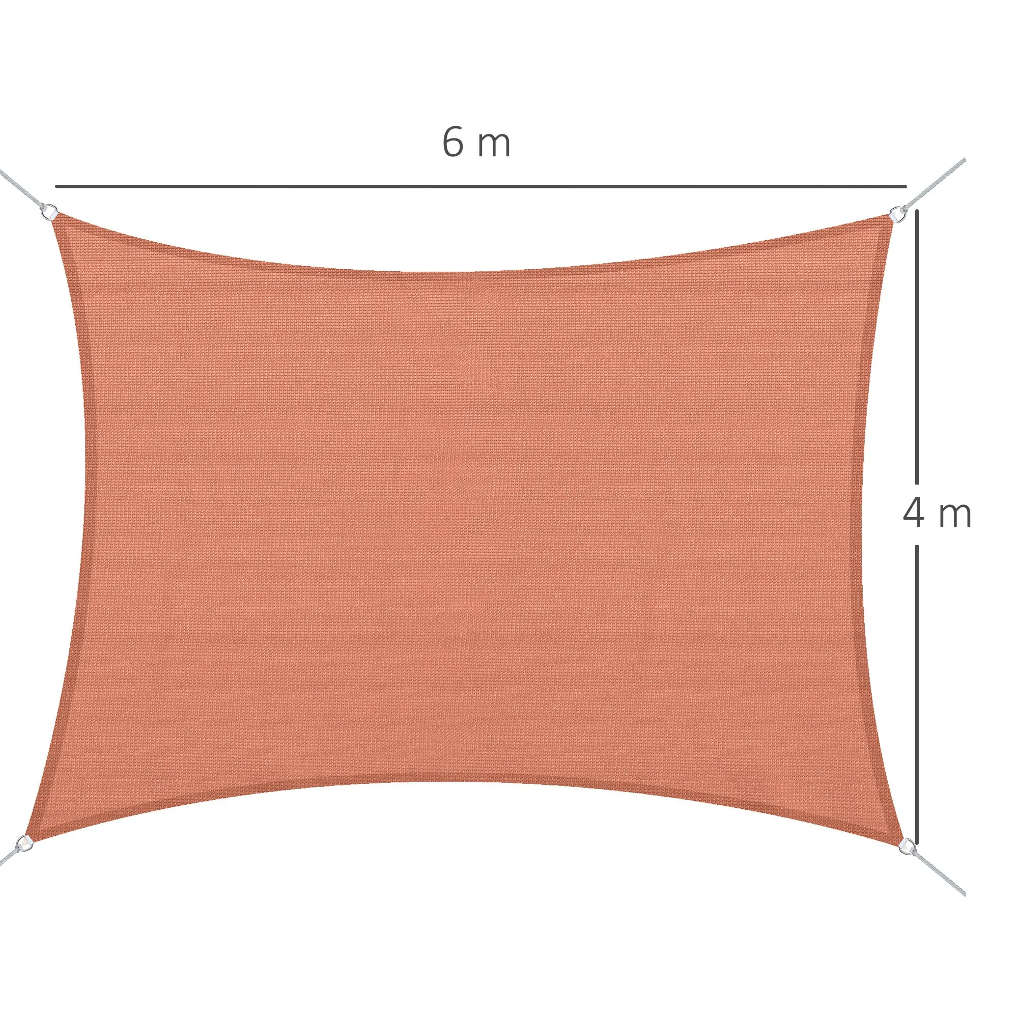 Rectangular Awning Sail 4x6 m UV Resistant with Rope, PE and Stainless Steel, Red - Image 3