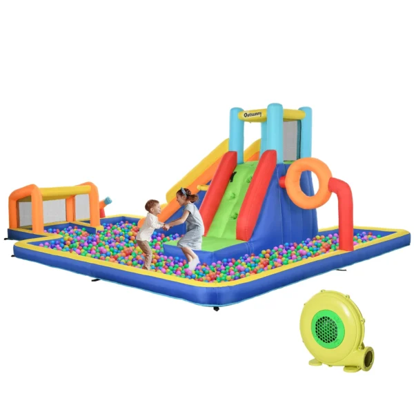 Inflatable Castle for Children 3-8 Years with Slide, Wall, Door and Basketball Hoop, in Oxford Fabric, 590x460x220 cm