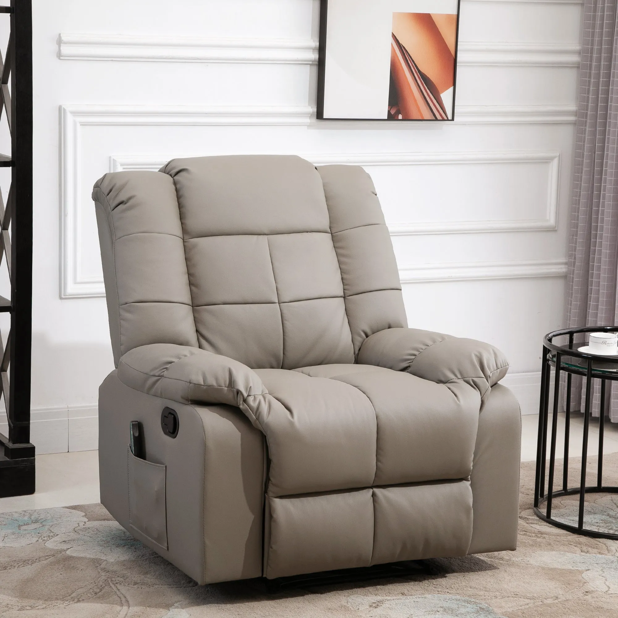 Relax Armchair with 8 Massage Points and 165° Reclining in Faux Leather, Grey - Image 2