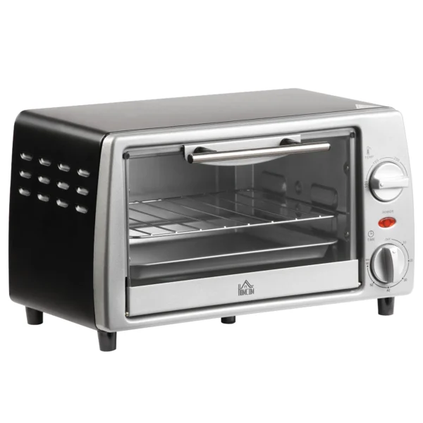 Electric Oven 10L Adjustable Temperature and Timer, Grill and Baking Tray Included, 750W, 36.5x26x22cm, Silver Black
