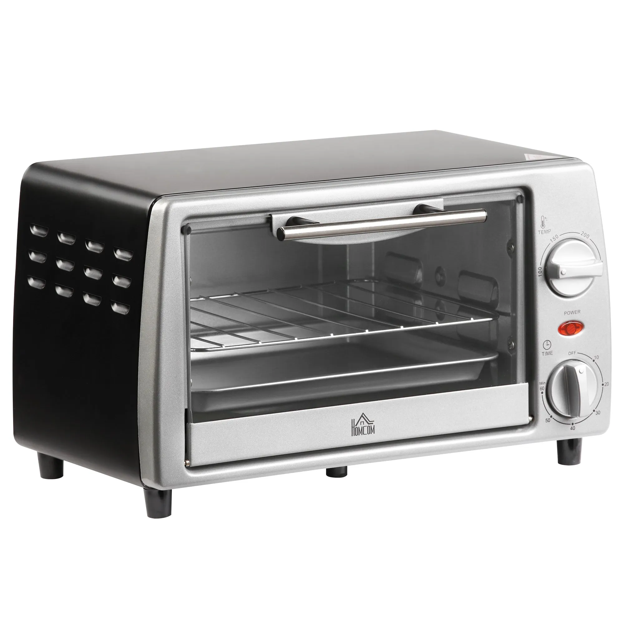Electric Oven 10L Adjustable Temperature and Timer, Grill and Baking Tray Included, 750W, 36.5x26x22cm, Silver Black