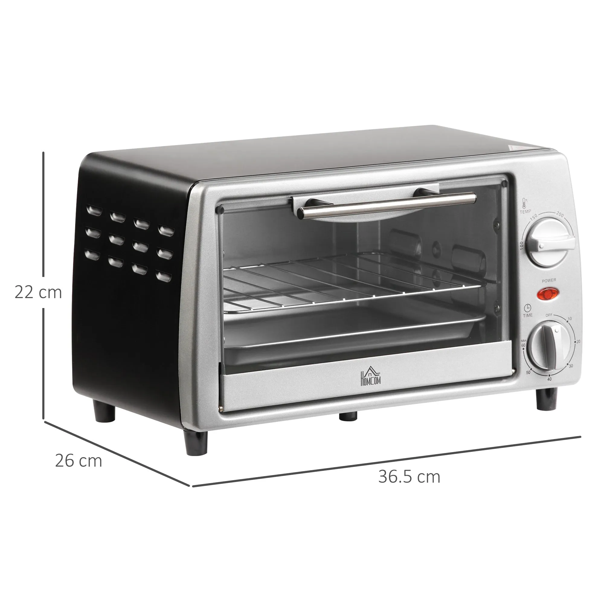 Electric Oven 10L Adjustable Temperature and Timer, Grill and Baking Tray Included, 750W, 36.5x26x22cm, Silver Black - Image 3
