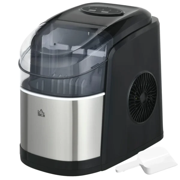 Self-Cleaning Ice Maker with 9 Cubes in 6-12 Minutes, in PP and Stainless Steel, 24.2x35.3x33 cm, Black