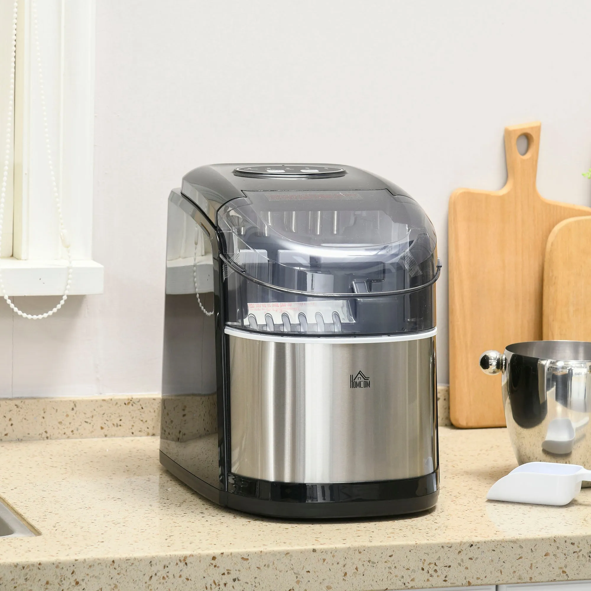 Self-Cleaning Ice Maker with 9 Cubes in 6-12 Minutes, in PP and Stainless Steel, 24.2x35.3x33 cm, Black - Image 2
