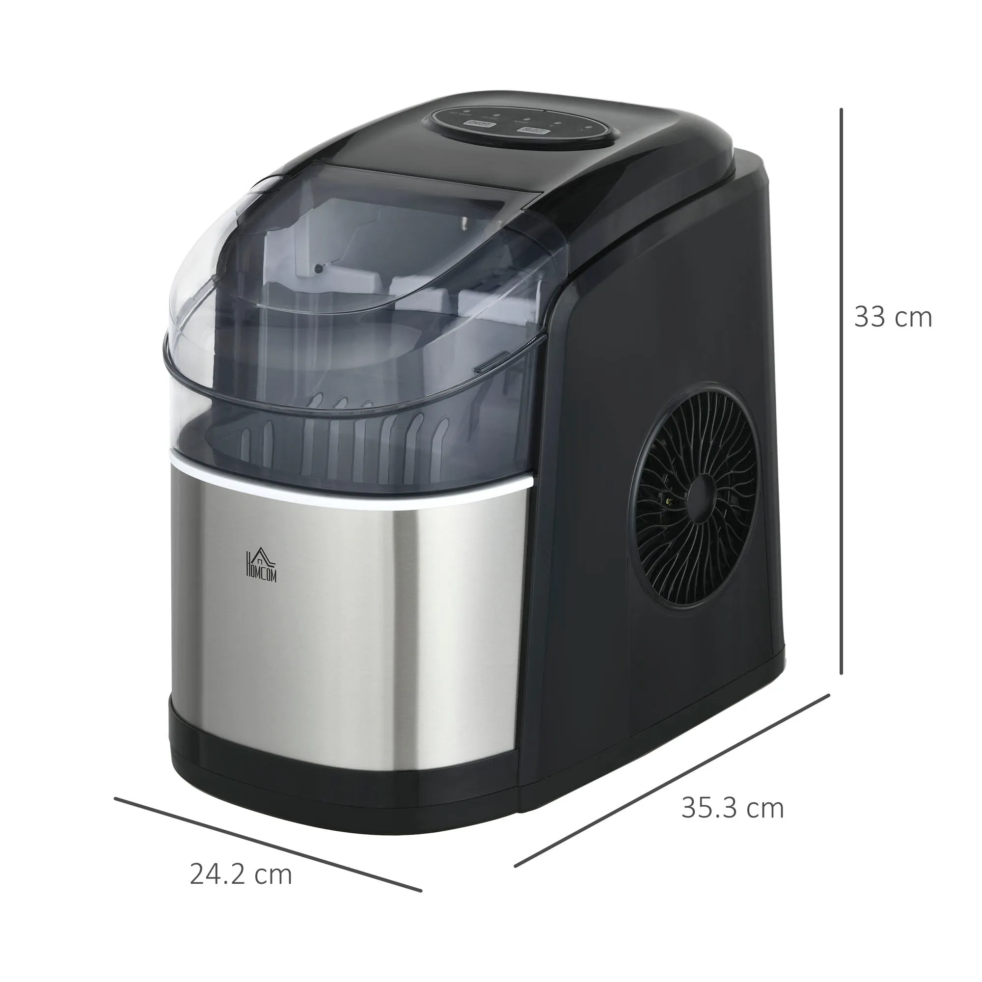 Self-Cleaning Ice Maker with 9 Cubes in 6-12 Minutes, in PP and Stainless Steel, 24.2x35.3x33 cm, Black - Image 3