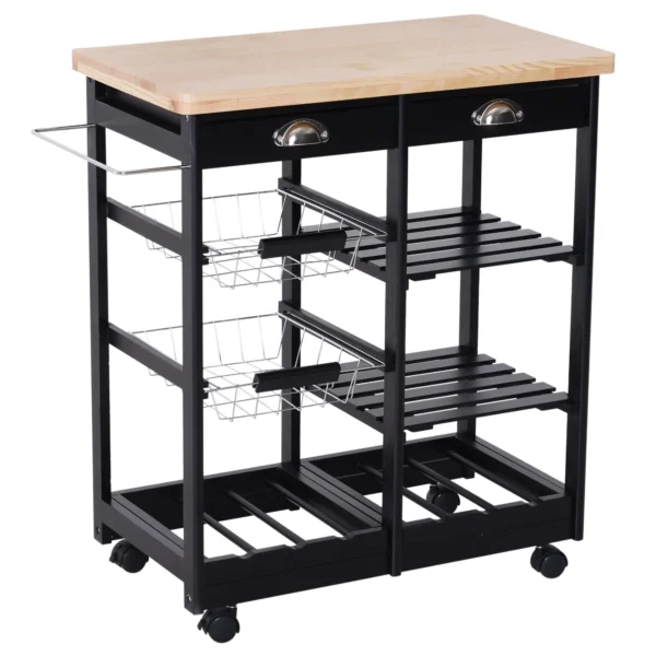 Multipurpose Kitchen Trolley Pine Wood 74 x 37 x 75cm Black