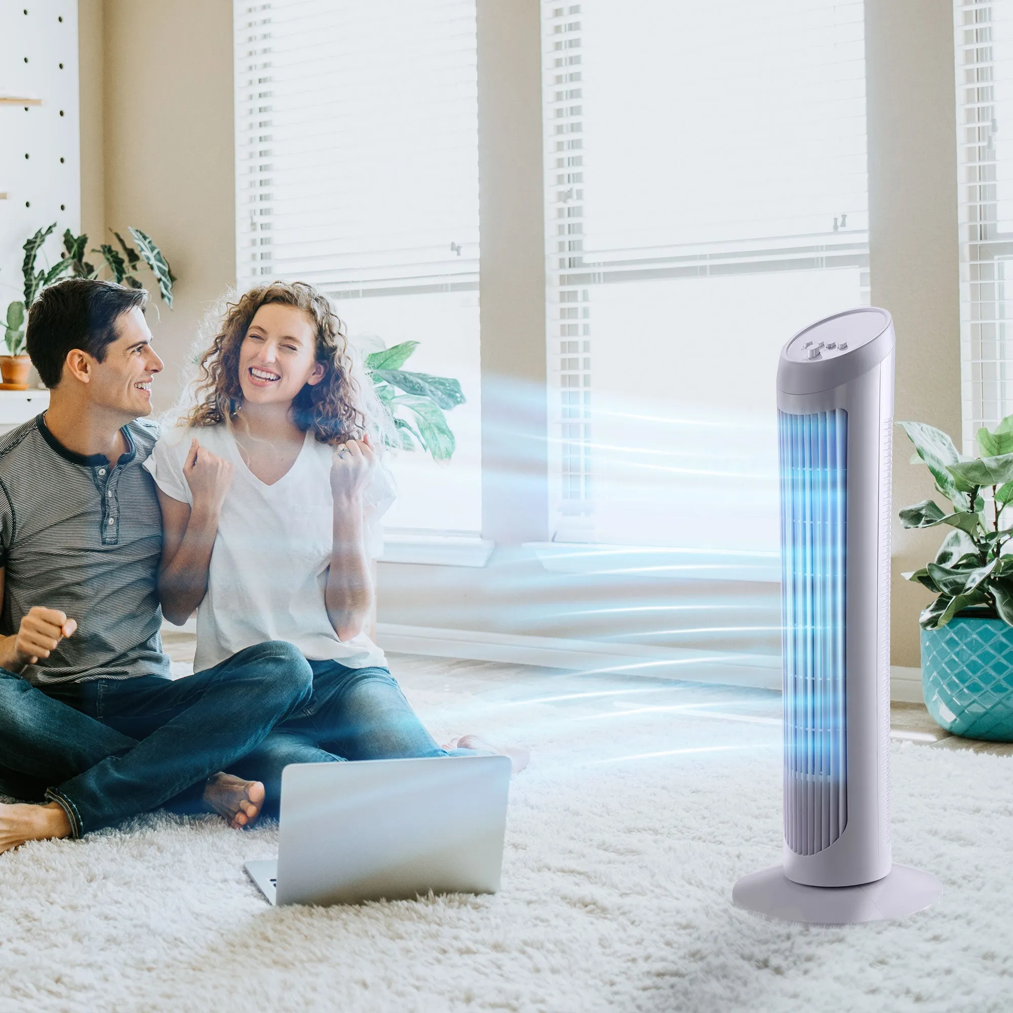 45W 3-Speed ??Oscillating Tower Fan, ABS Plastic Column Fan, 27x27x75cm, White - Image 2