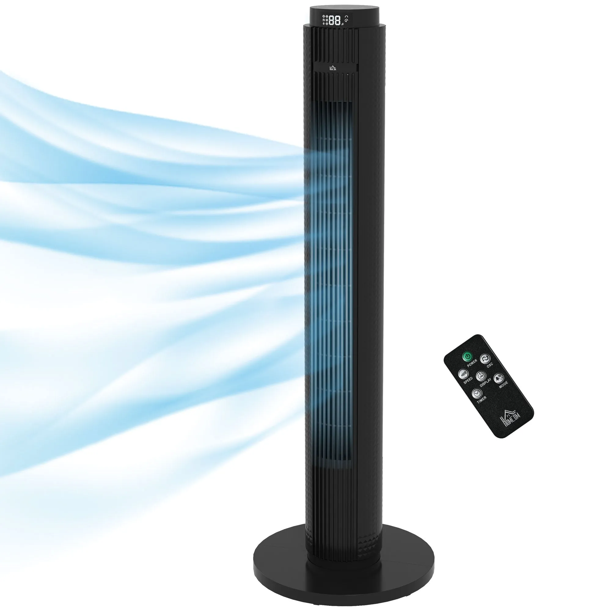 45W Tower Fan with 4 Modes and 3 Speeds with 12h Timer, in ABS, Ø31.5x96 cm, Black