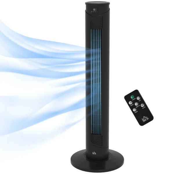 45W Tower Fan with 4 Modes and 3 Speeds with 12h Timer, in ABS, Ø31.5x93 cm, Black