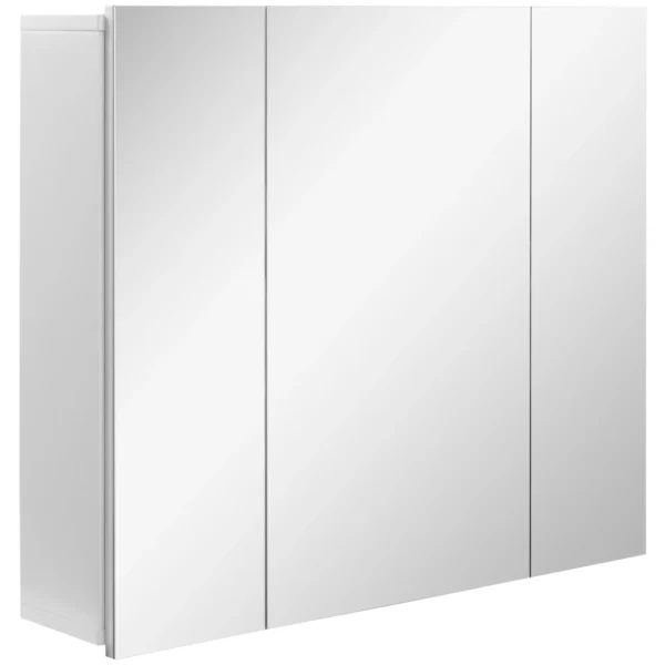 Bathroom Cabinet with 3 Mirrored Doors and Adjustable Shelves, 70x15x60cm, White