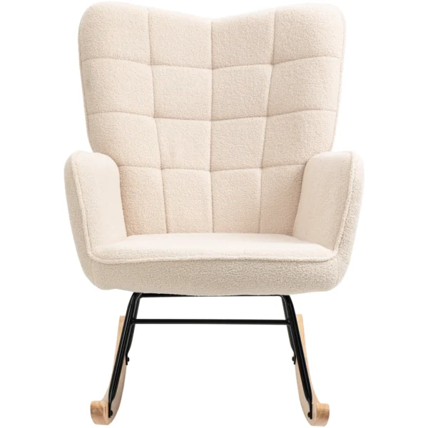 Upholstered Rocking Chair in Wood and Steel for Living Room and Bedroom, 71x98x101 cm, Beige