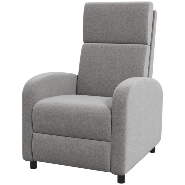 Reclining Armchair 160° in Linen Effect Fabric with Square Armrests, 64x86x102 cm, Grey