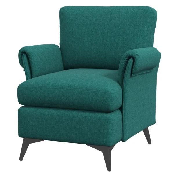 Breathable Linen-Effect Fabric Armchair with Rolled Armrests, 70x73x83 cm, Green