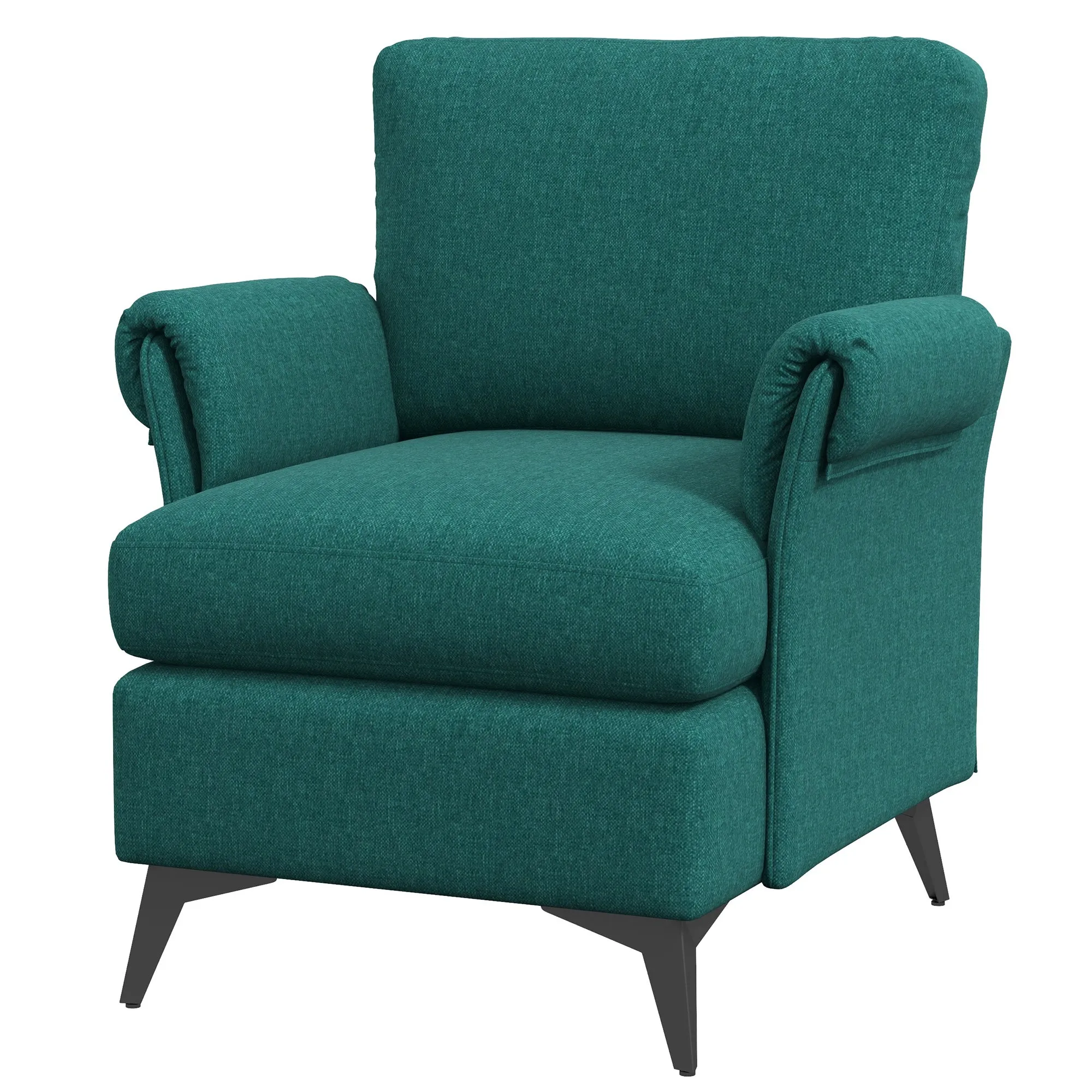 Breathable Linen-Effect Fabric Armchair with Rolled Armrests, 70x73x83 cm, Green