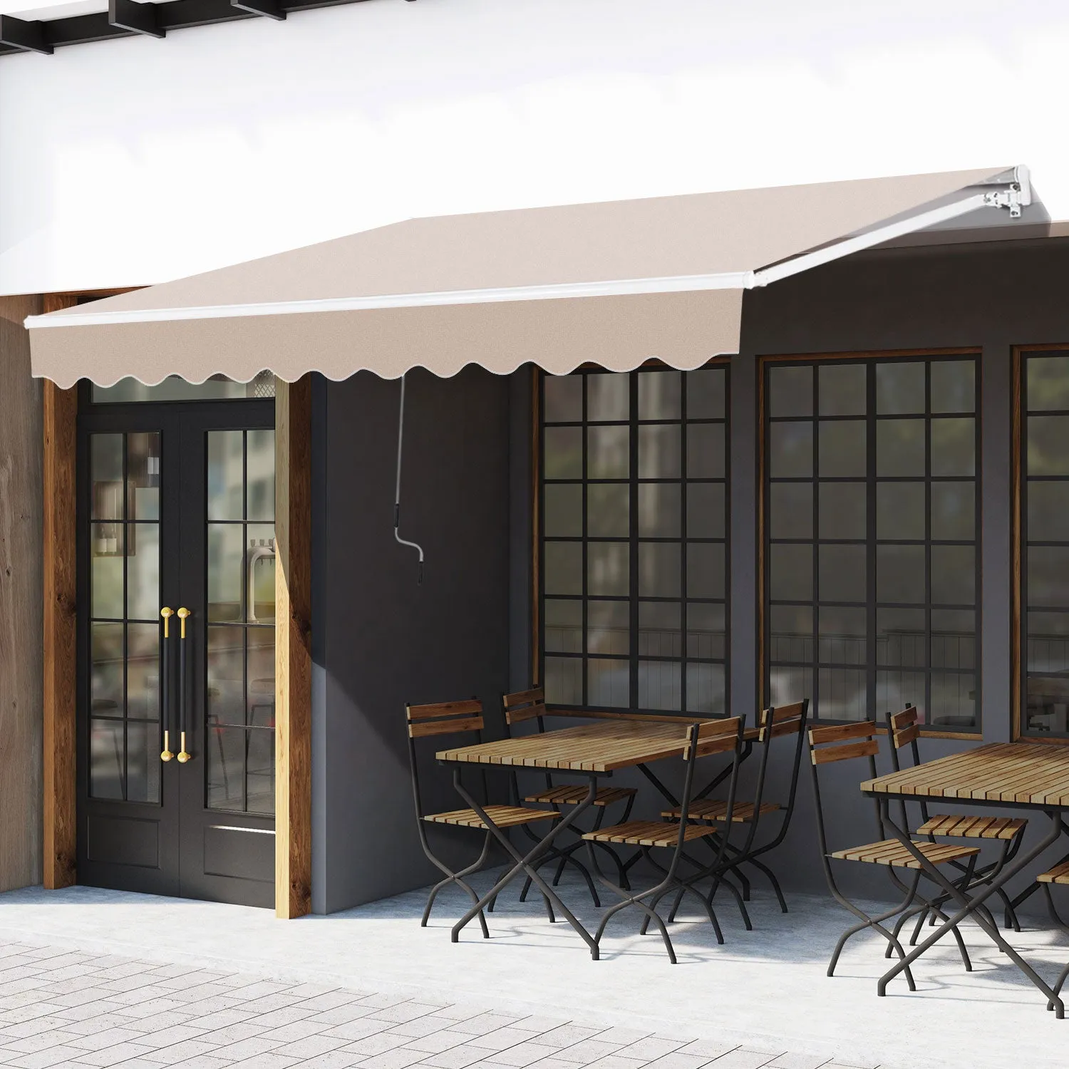 Outdoor Awning with Retractable Arms and Crank Opening, 295x200 cm, Beige - Image 2